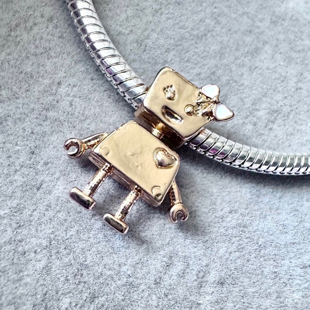 Bella Bot Charm Rose Gold Girl Robot Heart Bow fits PANDORA - Picture 3 of 9